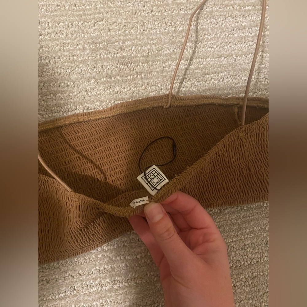 Toteme brand women’s brown botched swimsuit top